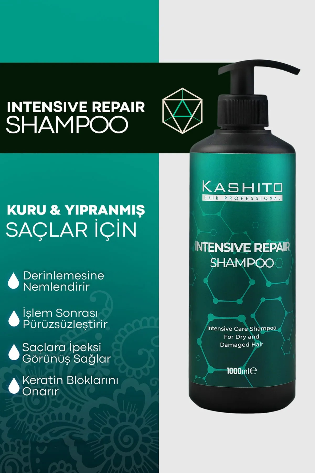 KASHİTO Kuru Ve Yıpranmış Saçlar Için Yoğun Bakım Intensıve Repaır Şampuan 1000ml 