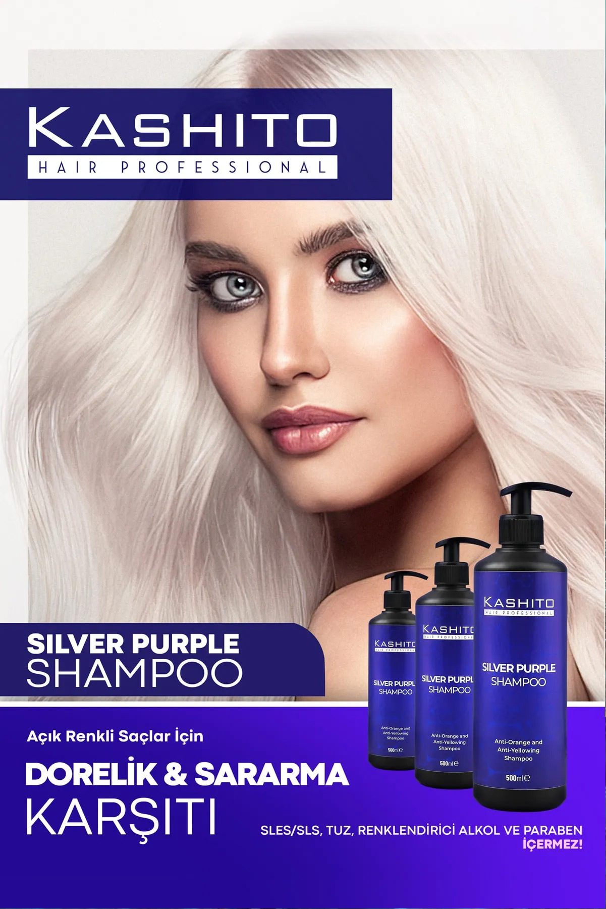 KASHİTO Silver Şampuan Silver Purple Şampuan Dorelik Ve Sararma Önleyici 500ml