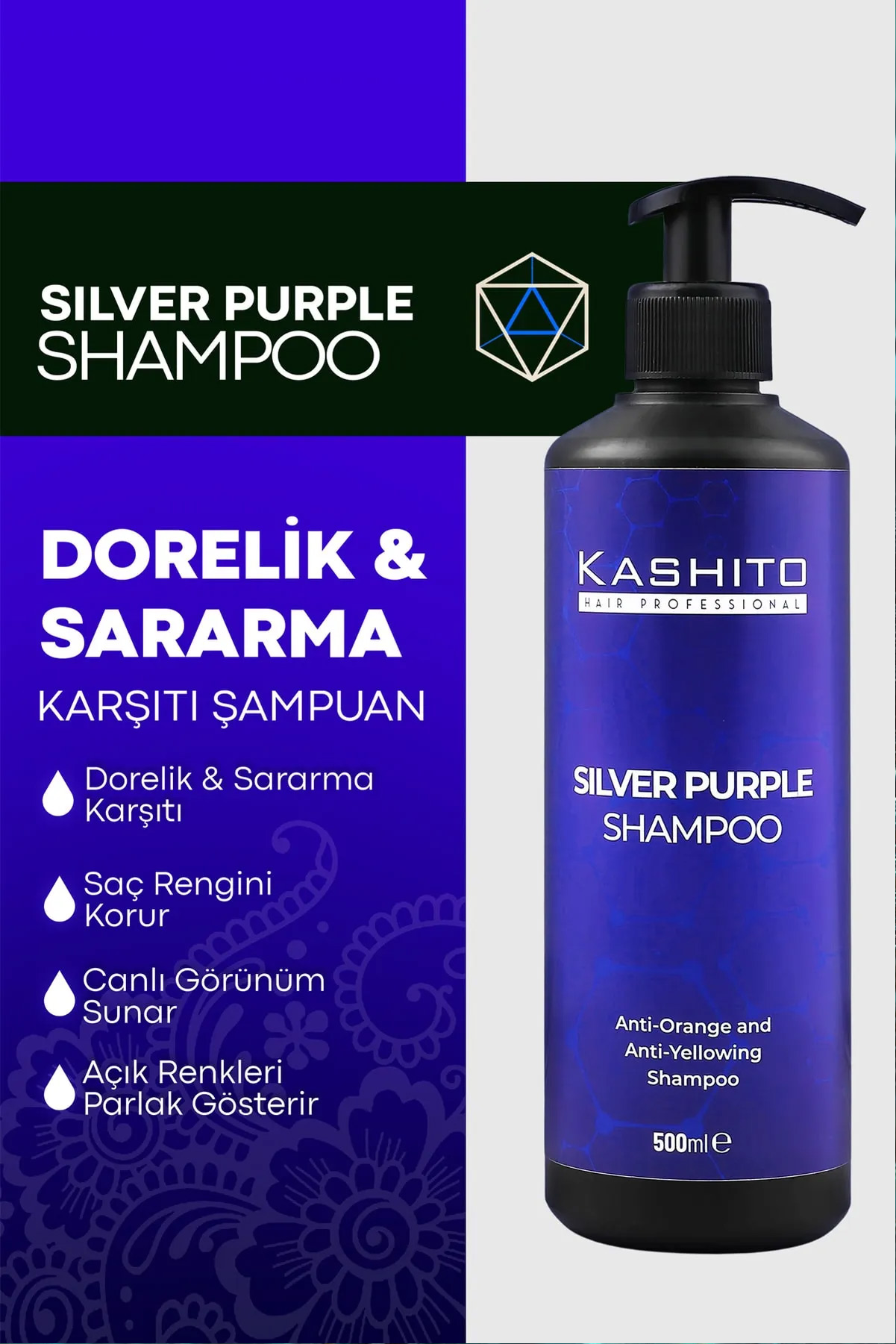 KASHİTO Silver Şampuan Silver Purple Şampuan Dorelik Ve Sararma Önleyici 500ml